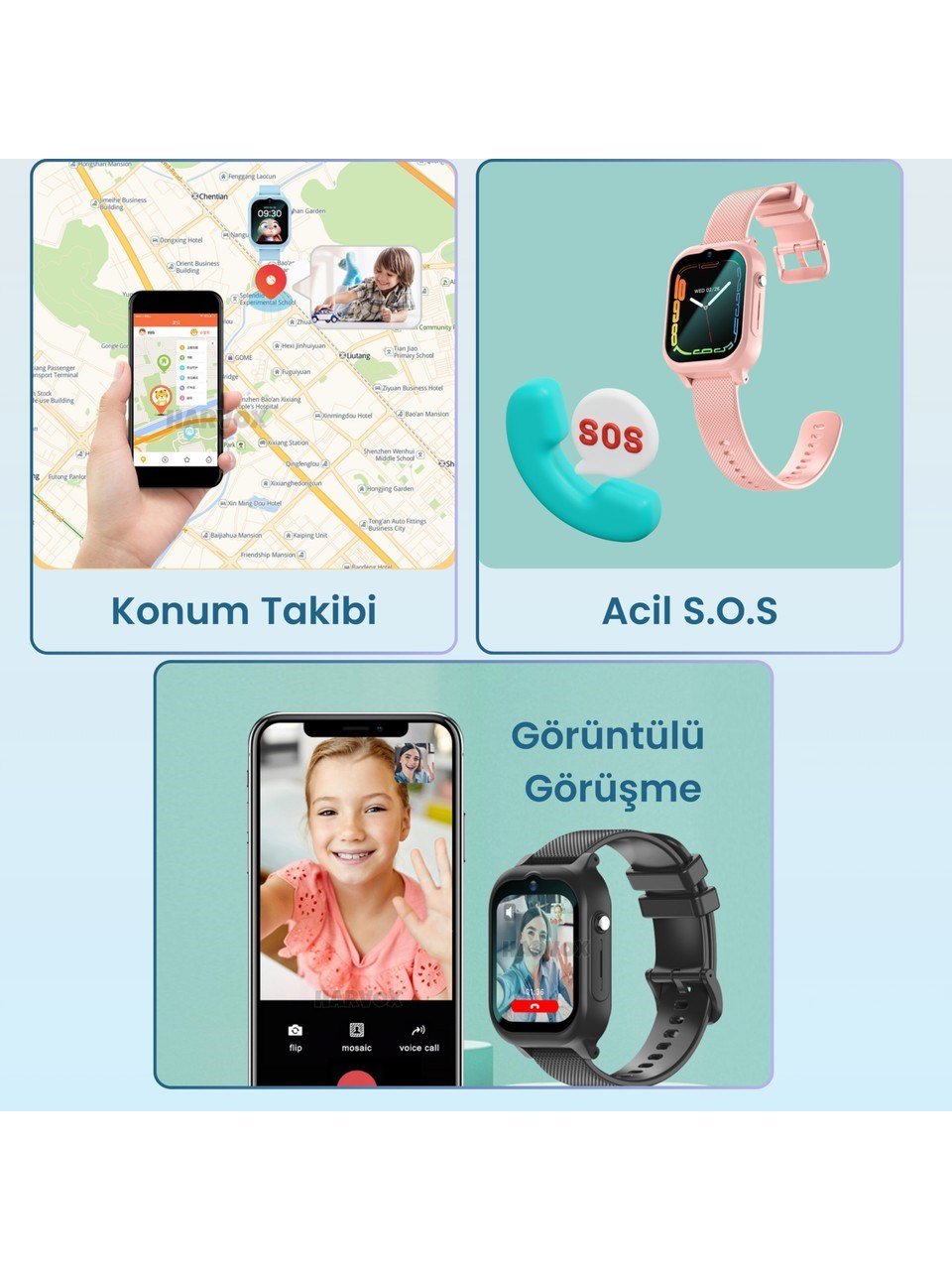 Harvox Hx Kids 4g Max Sim Kartlı Akıllı Çocuk Saati 3 Kordonlu Gps Konum Takibi Arama Konuşma 4g Destekli Mavi