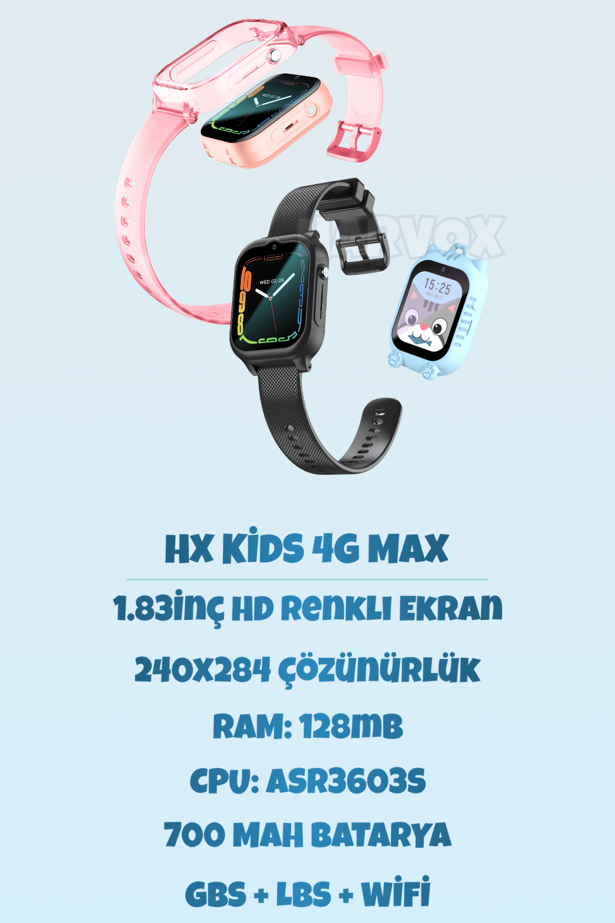 Harvox Hx Kids 4g Max Sim Kartlı Akıllı Çocuk Saati 3 Kordonlu Gps Konum Takibi Arama Konuşma 4g Destekli Siyah