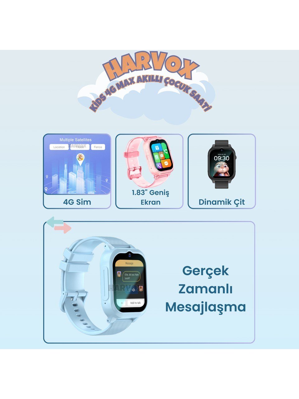 Harvox Hx Kids 4g Max Sim Kartlı Akıllı Çocuk Saati 3 Kordonlu Gps Konum Takibi Arama Konuşma 4g Destekli Mavi