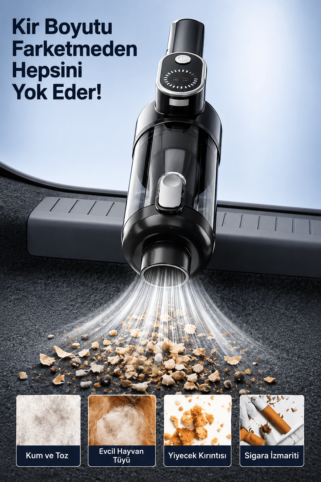 Harvox HX-VC006 Araç Içi Süpürge 22.000PA Güçlü Vakum ve Üfleme Özelliği Kablosuz Taşınabilir 6000MAH Bataryalı