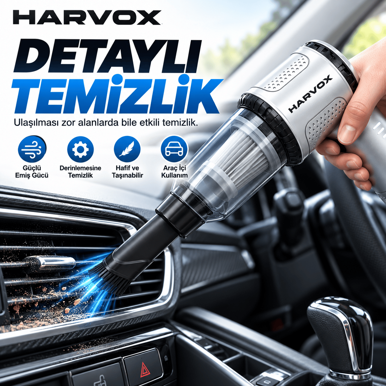Harvox HXVC-008 20.000 Pa Kablosuz Araç Süpürgesi – 3 Kademeli Brushless Motor, Üfleme & Şişirme