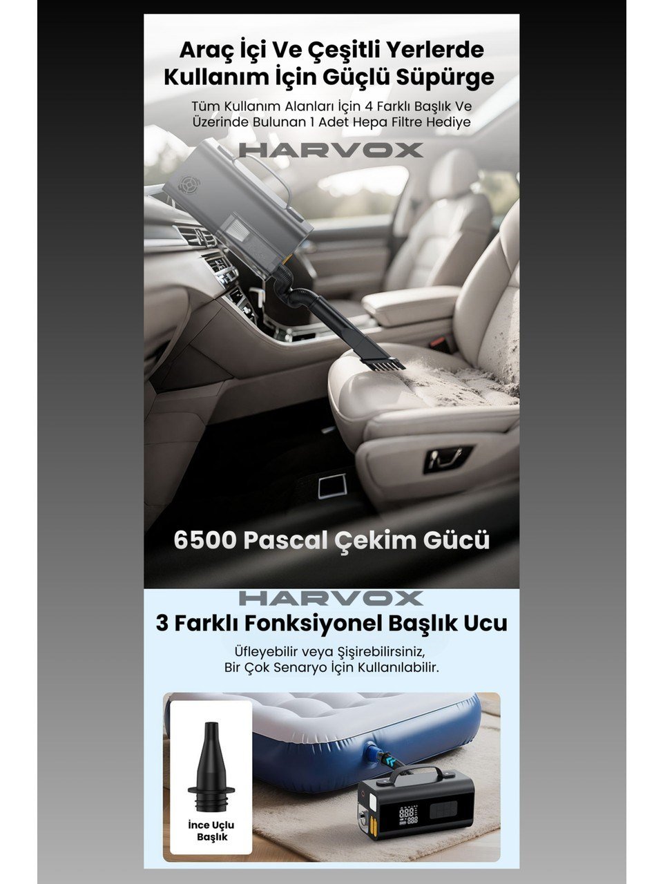 Harvox Jump Starter Akü Takviye Cihazı 10 in 1 Powerbank, Hava Kompresörü, LCD EKRAN,12.000MAH