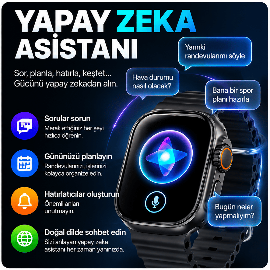 HK12 Ultra 4 AI Akıllı Saat 2.02” AMOLED, ChatGPT, 21 Dil AI Çeviri, WhatsApp Yanıtlama, Bluetooth Arama, IP67-Gümüş