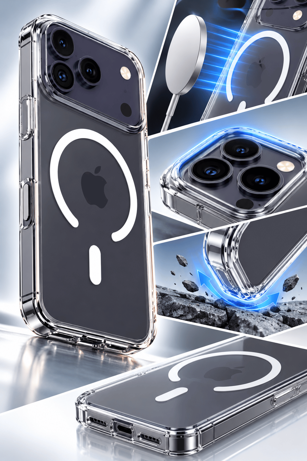 iphone 15 Pro Max Şeffaf MagSafe Telefon Kılıfı | Darbe Emici Kenarlar | 1,20 mm Yükseltilmiş Kamera Koruması