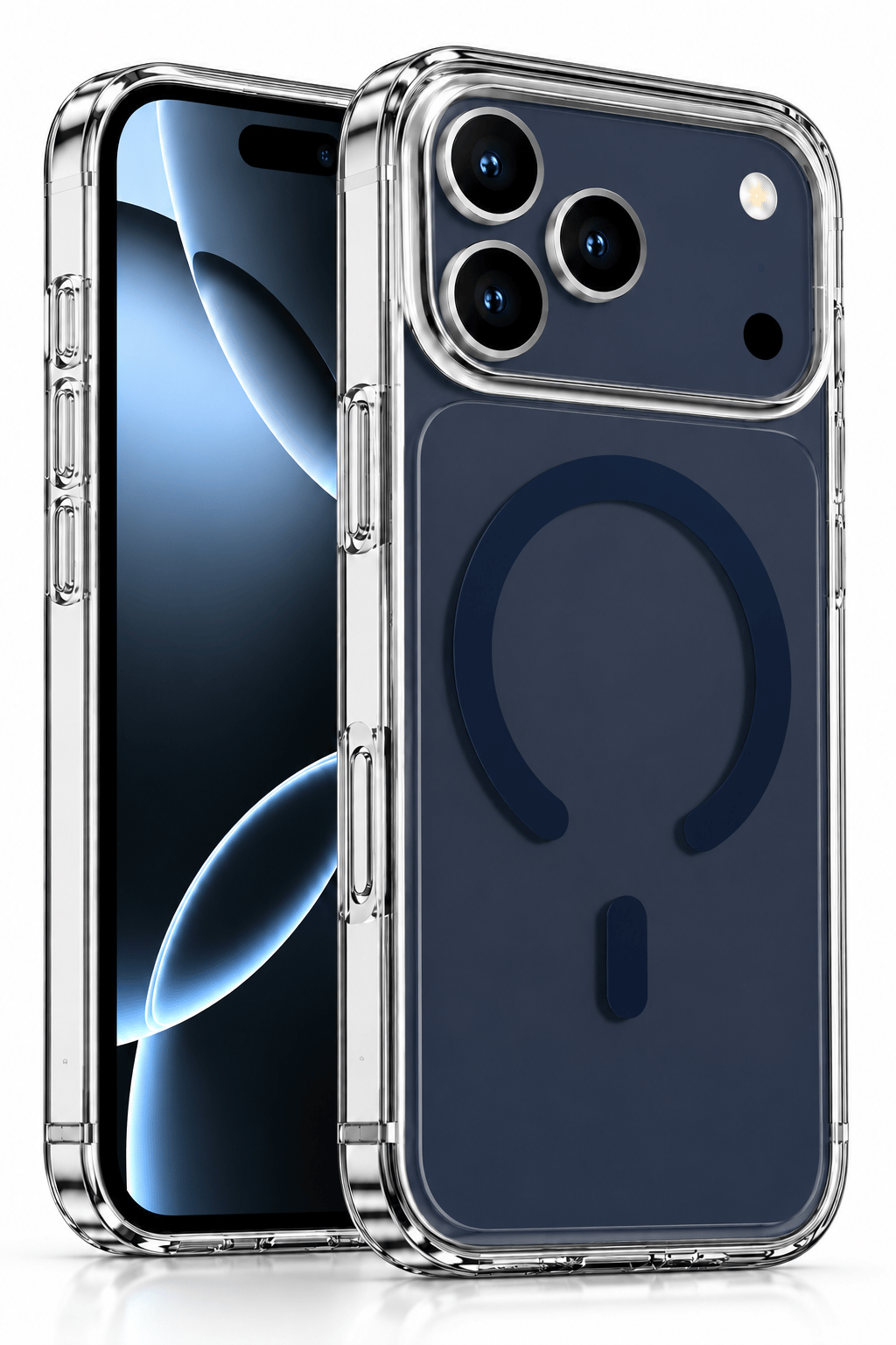 iphone 17 Premium Şeffaf MagSafe Telefon Kılıfı – Güçlü Manyetik Şarj Destekli, Darbe Emici, 2 mm Yükseltilmiş Kenar, Kamera Korumalı – Royal Blue