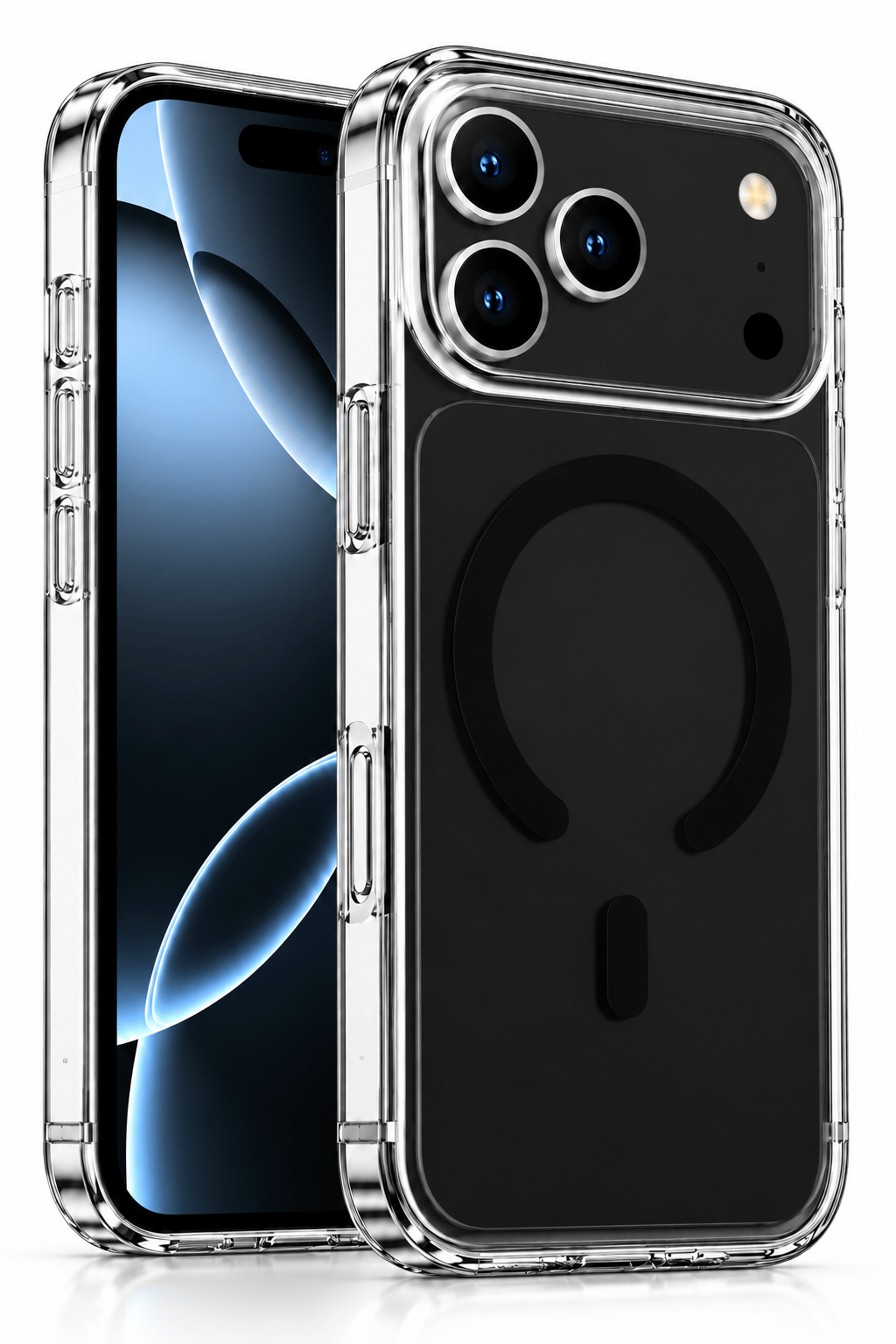 iphone 17 Premium Şeffaf MagSafe Telefon Kılıfı – Güçlü Manyetik Şarj Destekli, Darbe Emici, 2 mm Yükseltilmiş Kenar, Kamera Korumalı – Black