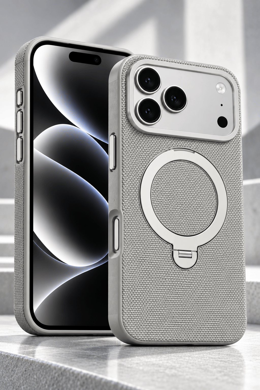 iPhone 17 Pro 360° Döner Manyetik Halkalı Standlı MagSafe Uyumlu Telefon Kılıfı - Gri