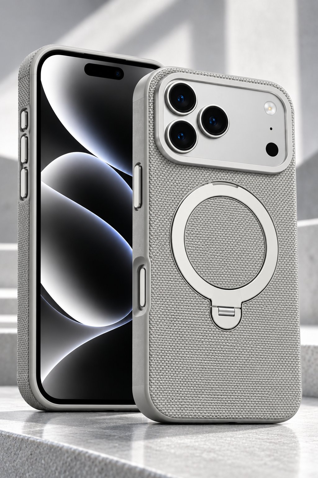 iPhone 17 Pro 360° Döner Manyetik Halkalı Standlı MagSafe Uyumlu Telefon Kılıfı - Gri