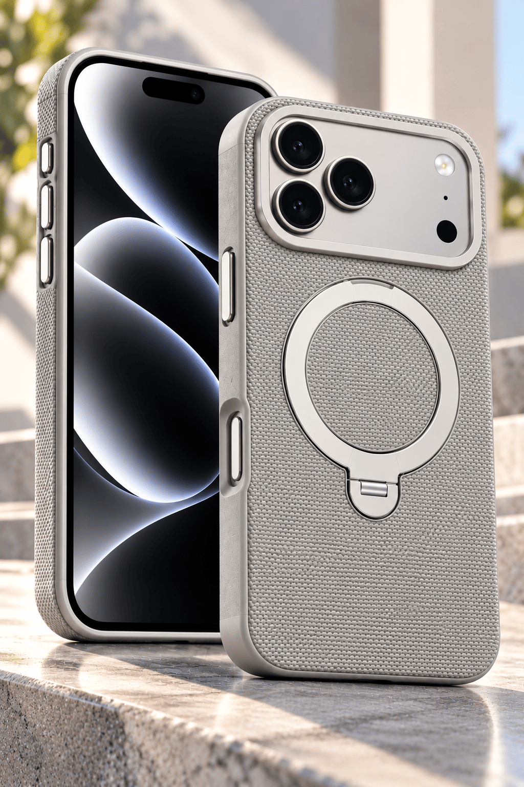 iPhone 17 Pro 360° Döner Manyetik Halkalı Standlı MagSafe Uyumlu Telefon Kılıfı - Gri