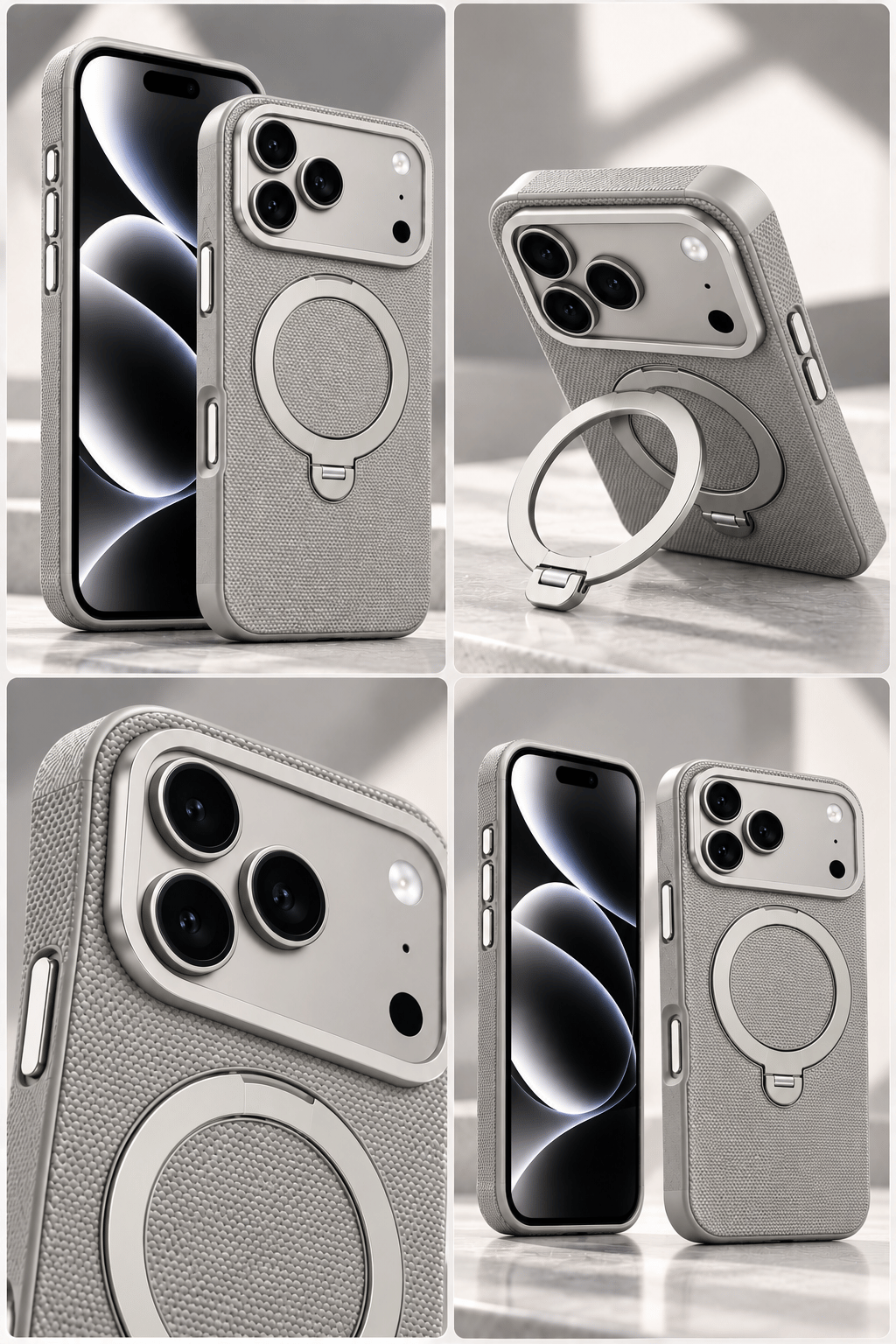 iPhone 17 Pro 360° Döner Manyetik Halkalı Standlı MagSafe Uyumlu Telefon Kılıfı - Gri