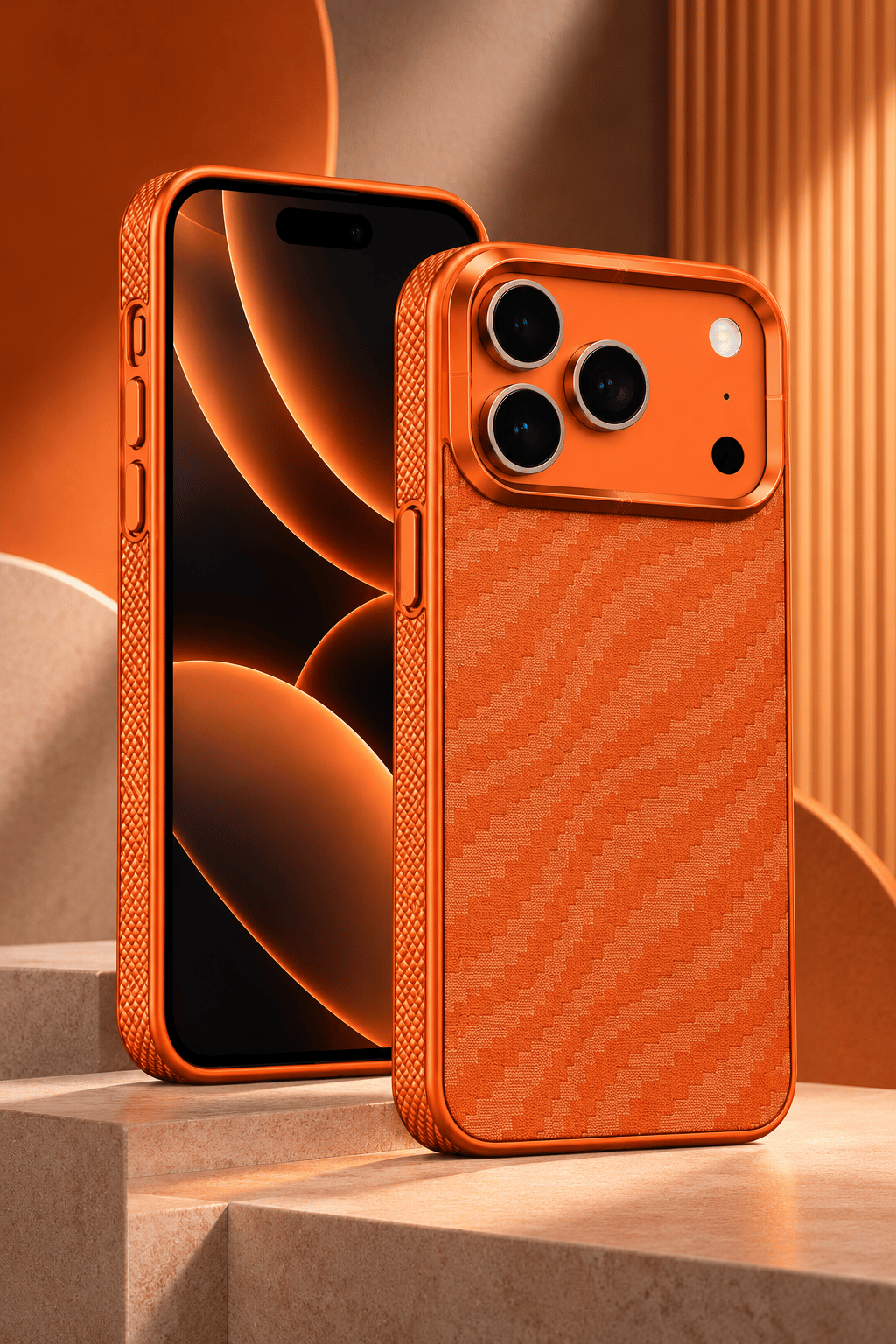 iPhone 17 Pro Max Premium MagSafe Uyumlu Alüminyum Çerçeveli Metal Kamera Korumalı Telefon Kılıfı- Bambu Turuncu