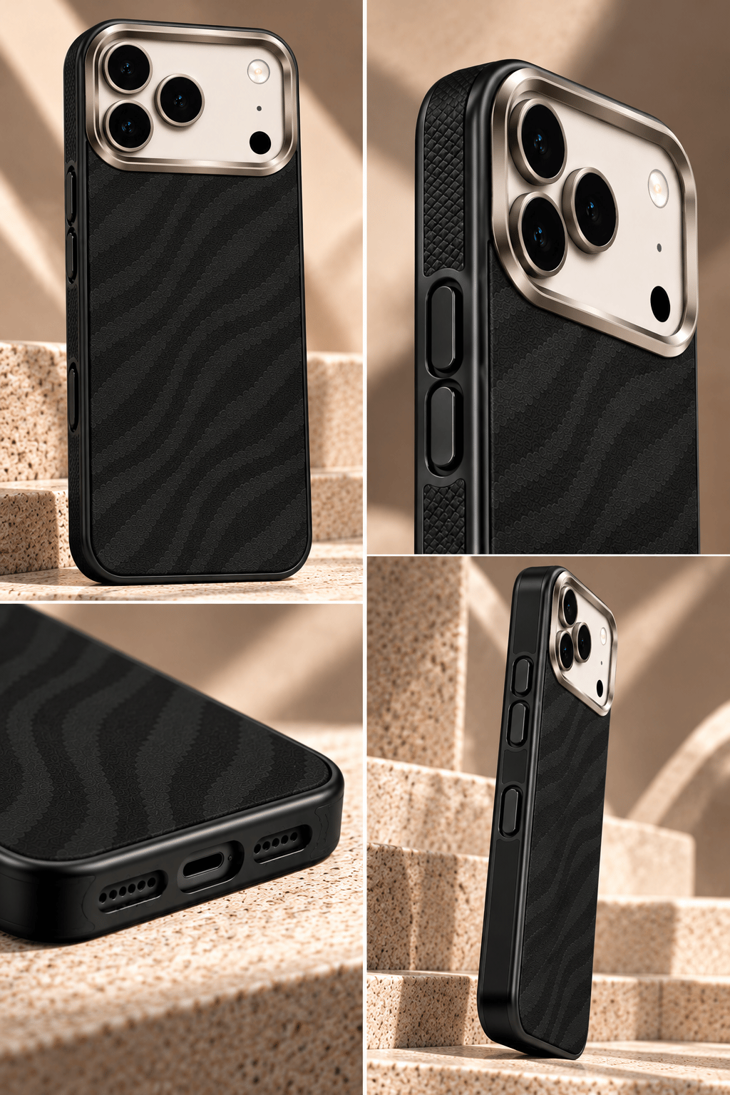iPhone 17 Pro Max Premium MagSafe Uyumlu Alüminyum Çerçeveli Metal Kamera Korumalı Telefon Kılıfı- Bambu Siyah
