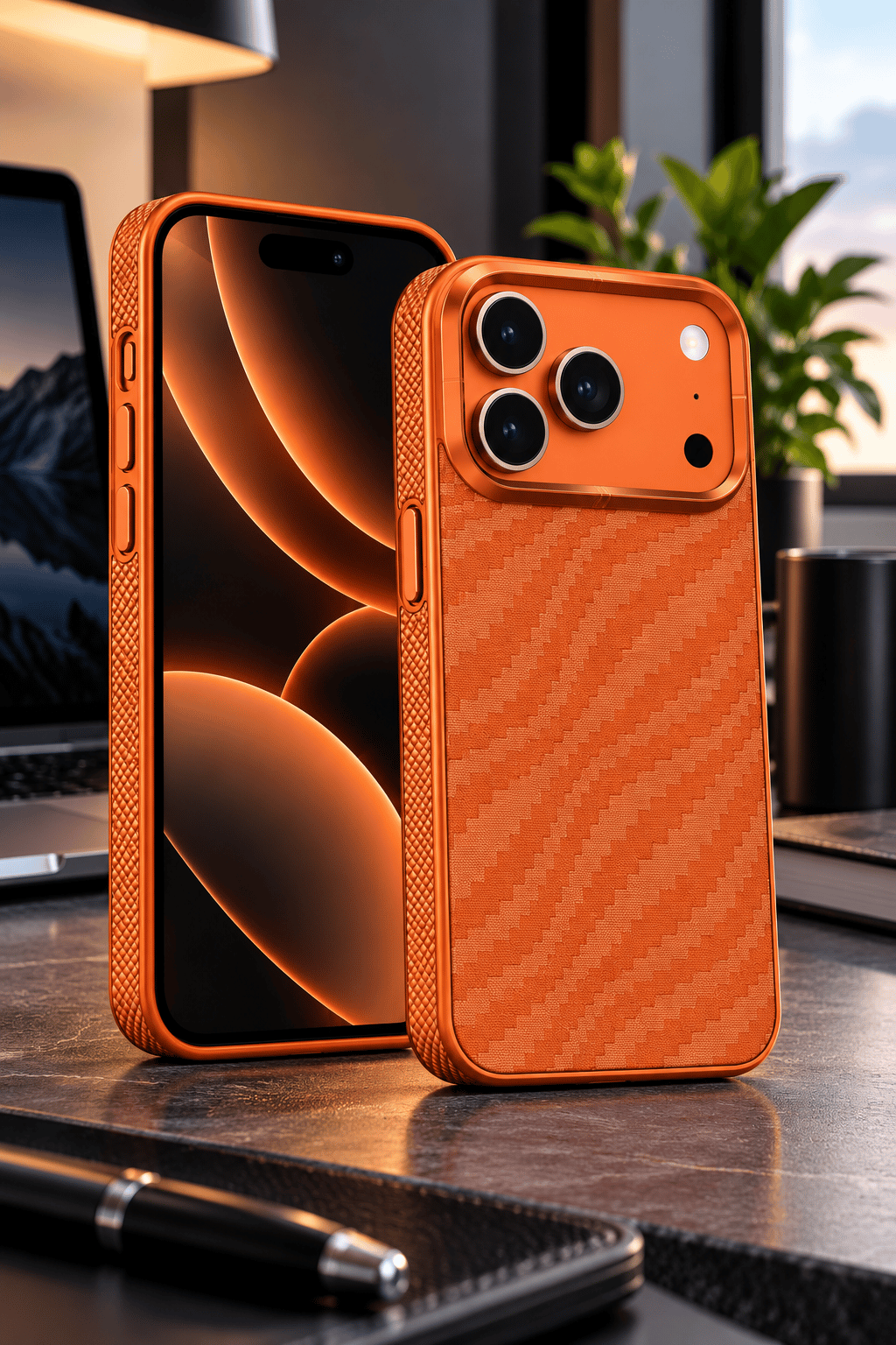 iPhone 17 Pro Max Premium MagSafe Uyumlu Alüminyum Çerçeveli Metal Kamera Korumalı Telefon Kılıfı- Bambu Turuncu