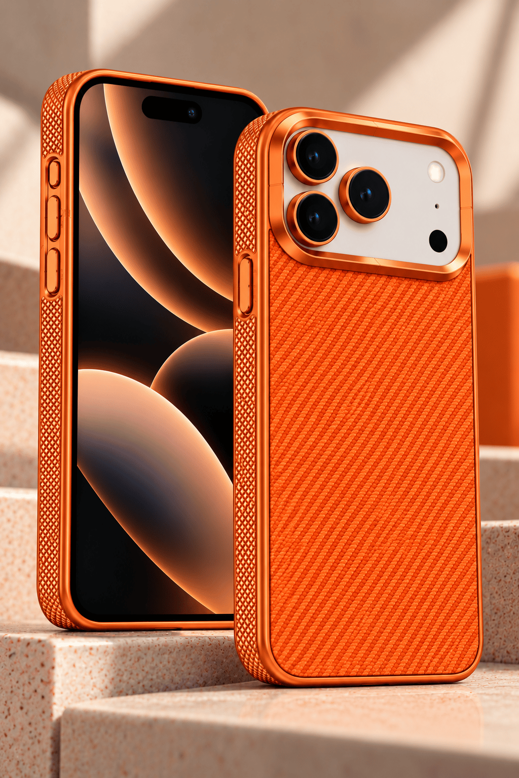 iPhone 17 Pro Max Premium MagSafe Uyumlu Alüminyum Çerçeveli Metal Kamera Korumalı Telefon Kılıfı - Turuncu
