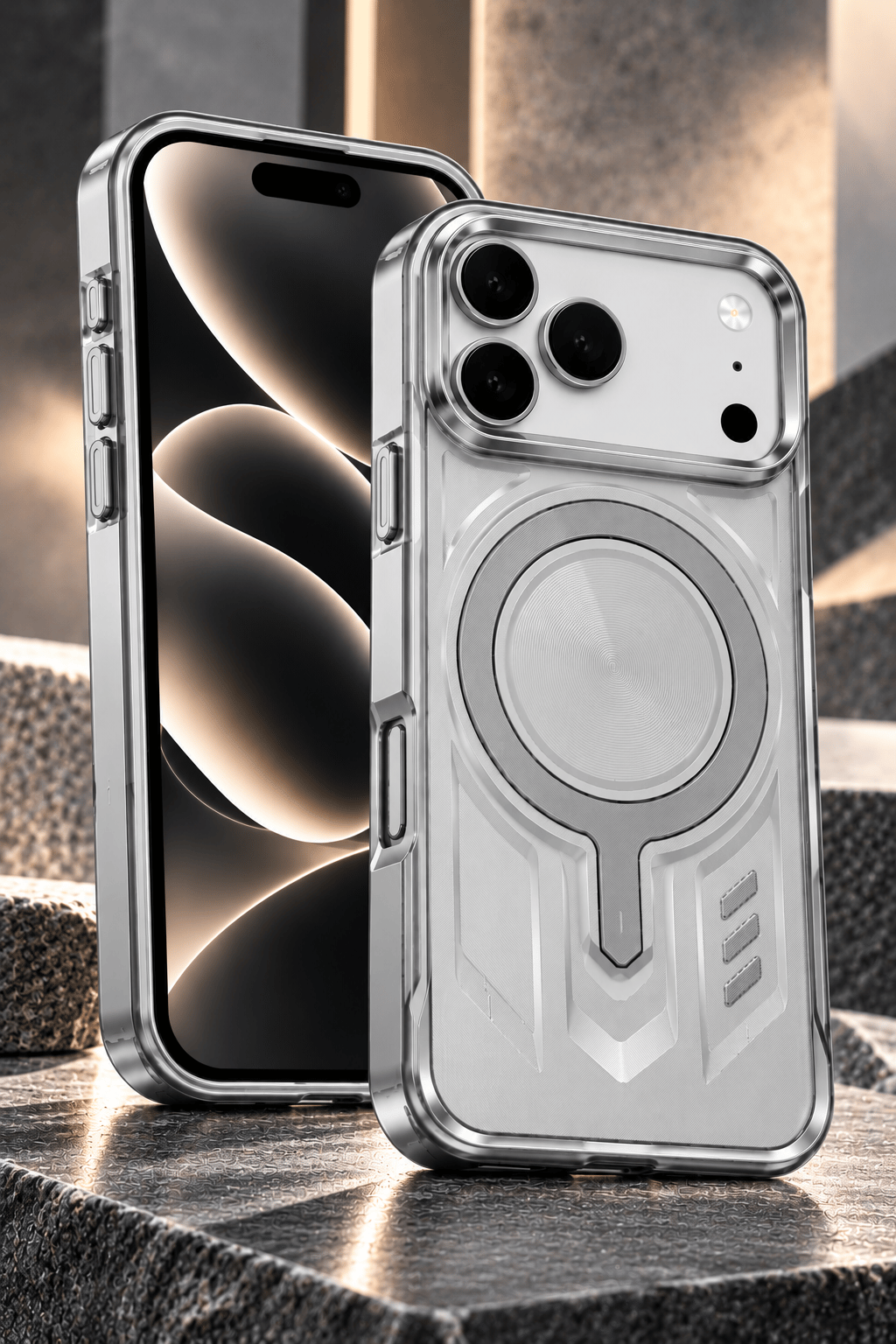 iPhone 17 Pro Max Zırhlı Tasarım MagSafe Uyumlu Kamera Korumalı Telefon Kılıfı –Gri