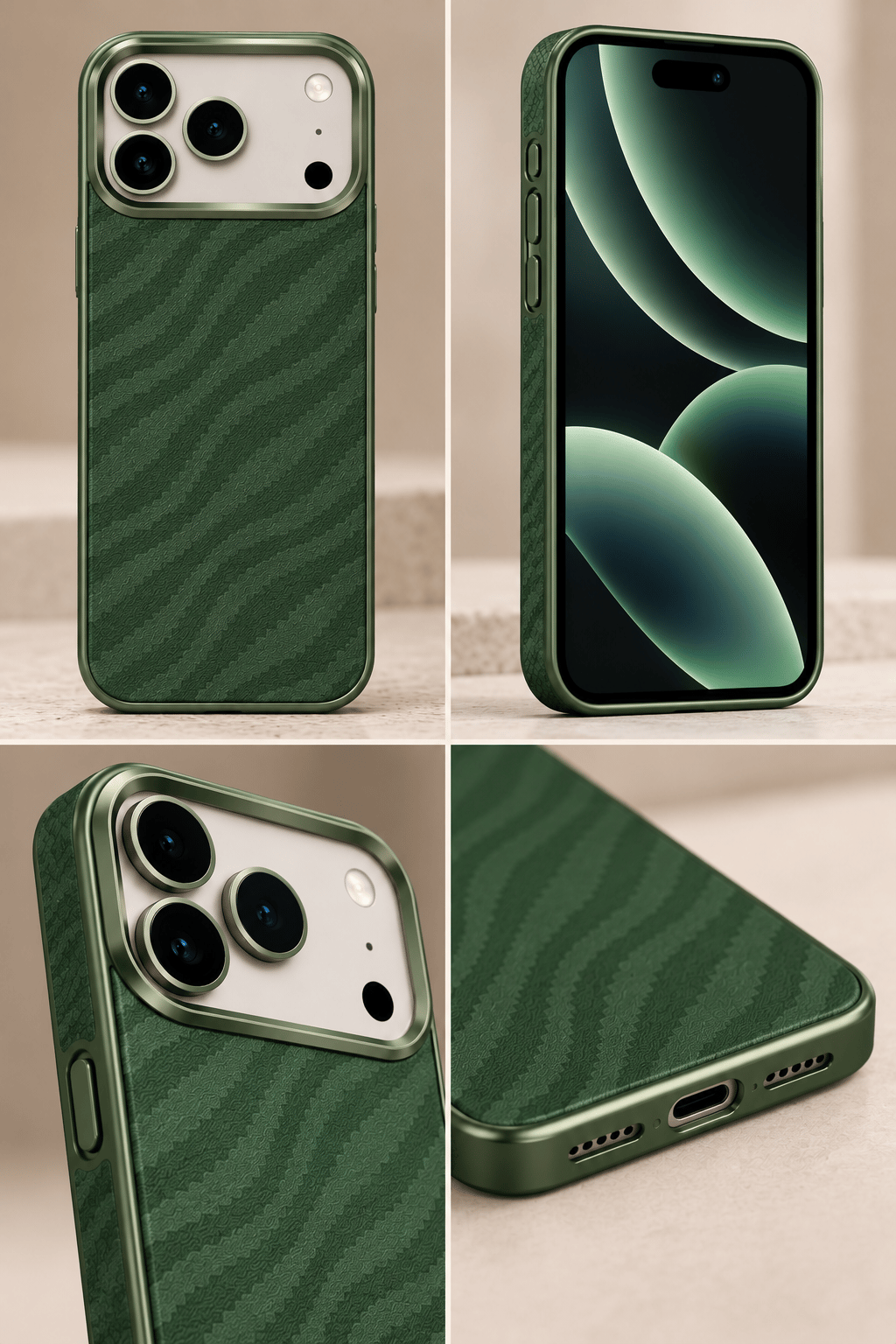 iPhone 17 Pro Premium MagSafe Uyumlu Alüminyum Çerçeveli Metal Kamera Korumalı Telefon Kılıfı- Bambu Yeşil