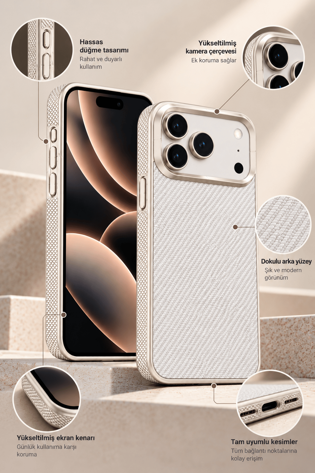 iPhone 17 Pro Premium MagSafe Uyumlu Alüminyum Çerçeveli Metal Kamera Korumalı Telefon Kılıfı - Beyaz