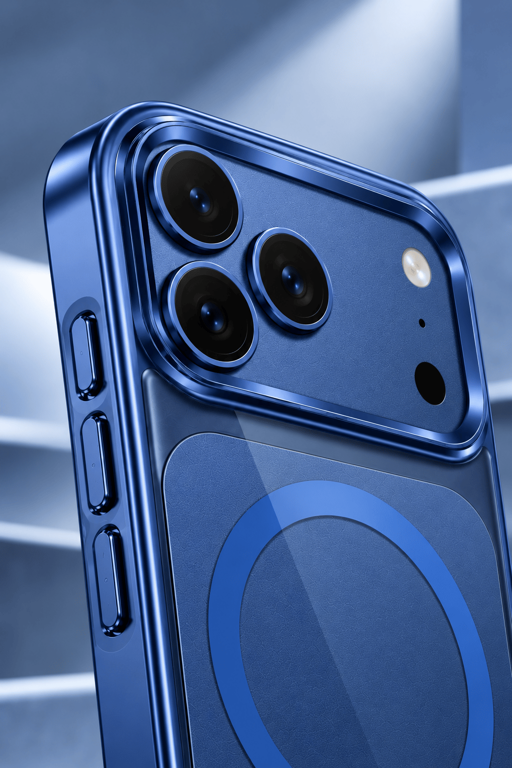 iPhone 17 Pro Uyumlu Premium MagSafe Destekli Standlı Kamera Korumalı Telefon Kılıfı-Mavi