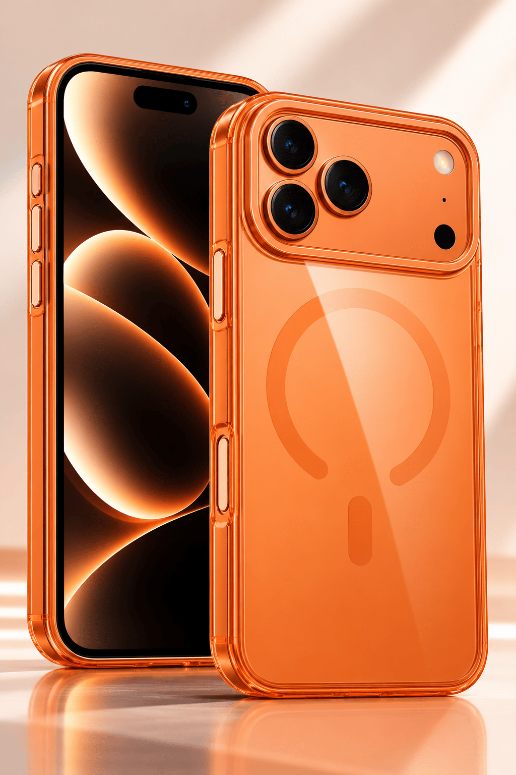 iPhone 18 Pro Max Premium Şeffaf Telefon Kılıfı – Manyetik Halka Detaylı, Sararma Önleyici Tasarım-Turuncu
