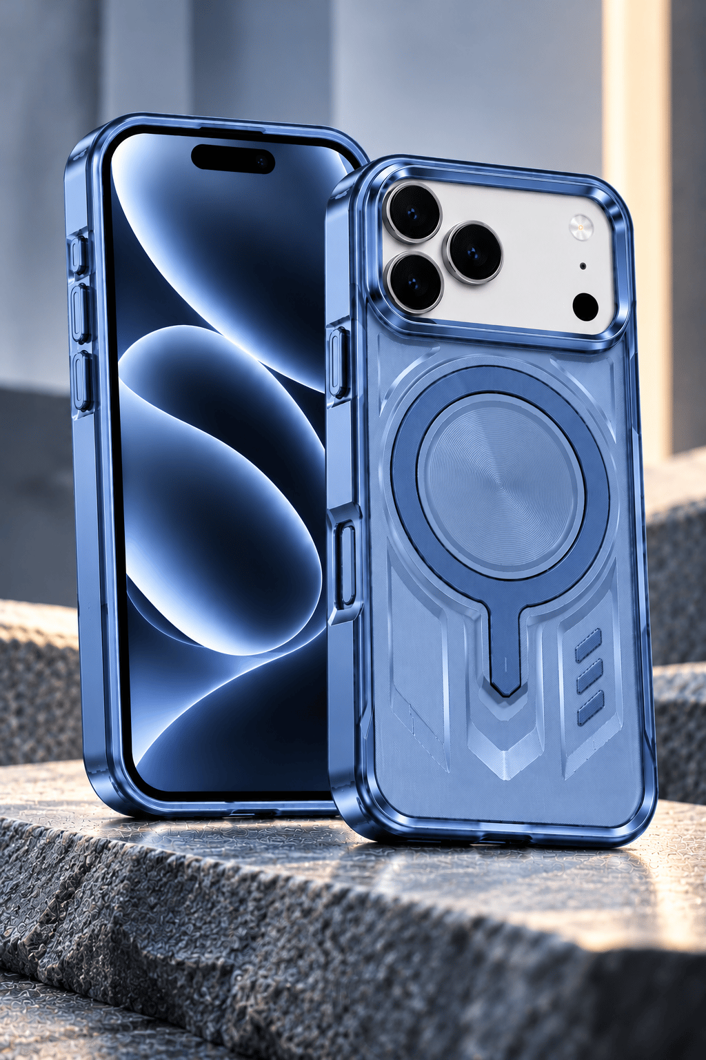 iPhone 18 Pro Max Zırhlı Tasarım MagSafe Uyumlu Kamera Korumalı Telefon Kılıfı –Mavi