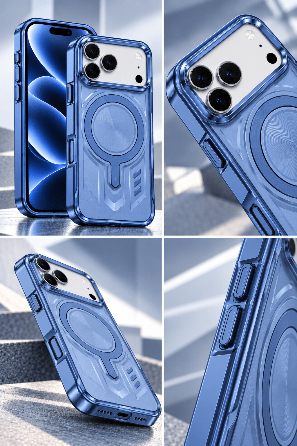 iPhone 18 Pro Max Zırhlı Tasarım MagSafe Uyumlu Kamera Korumalı Telefon Kılıfı –Mavi