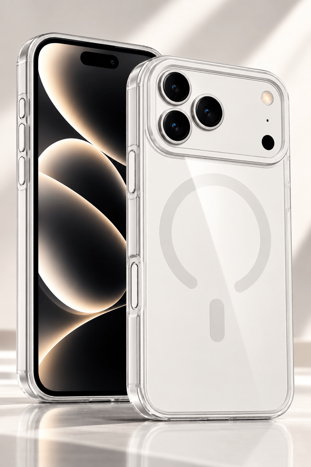 iPhone 18 Pro Premium Şeffaf Telefon Kılıfı – Manyetik Halka Detaylı, Sararma Önleyici Tasarım-Beyaz