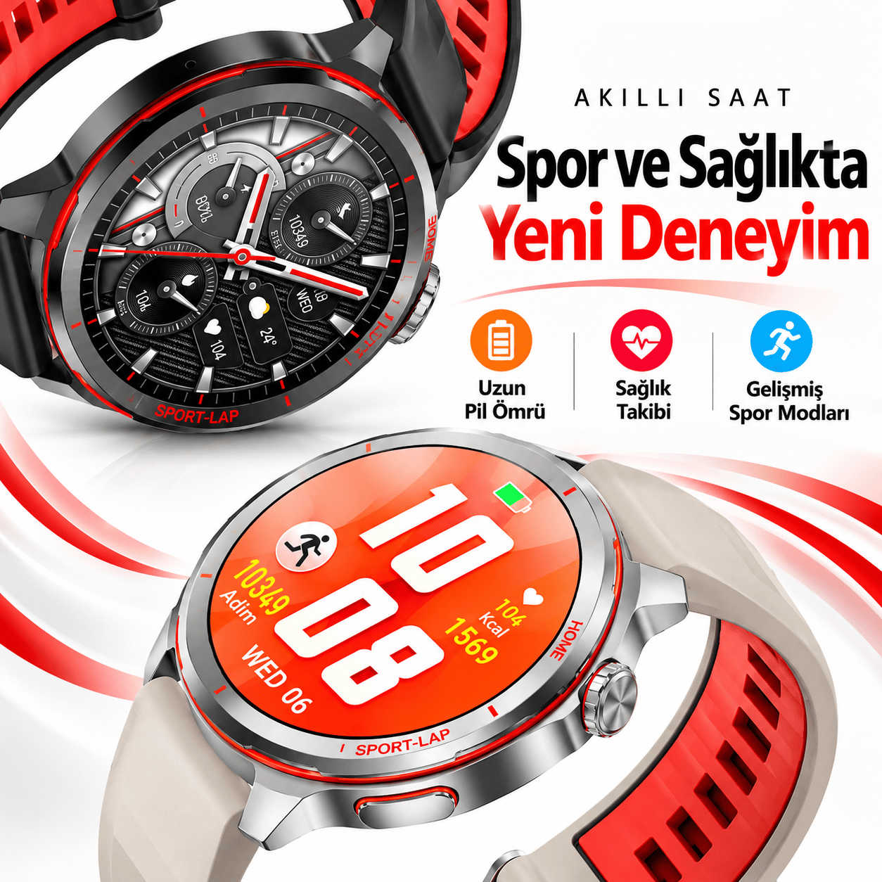 Kalobee SK58 Premium Akıllı Saat 1.53” – Bluetooth Arama & Çağrı Cevaplama, AI Sesli Asistan, Kalp Ritmi, Uyku ve Spor Takibi, IP68-Siyah