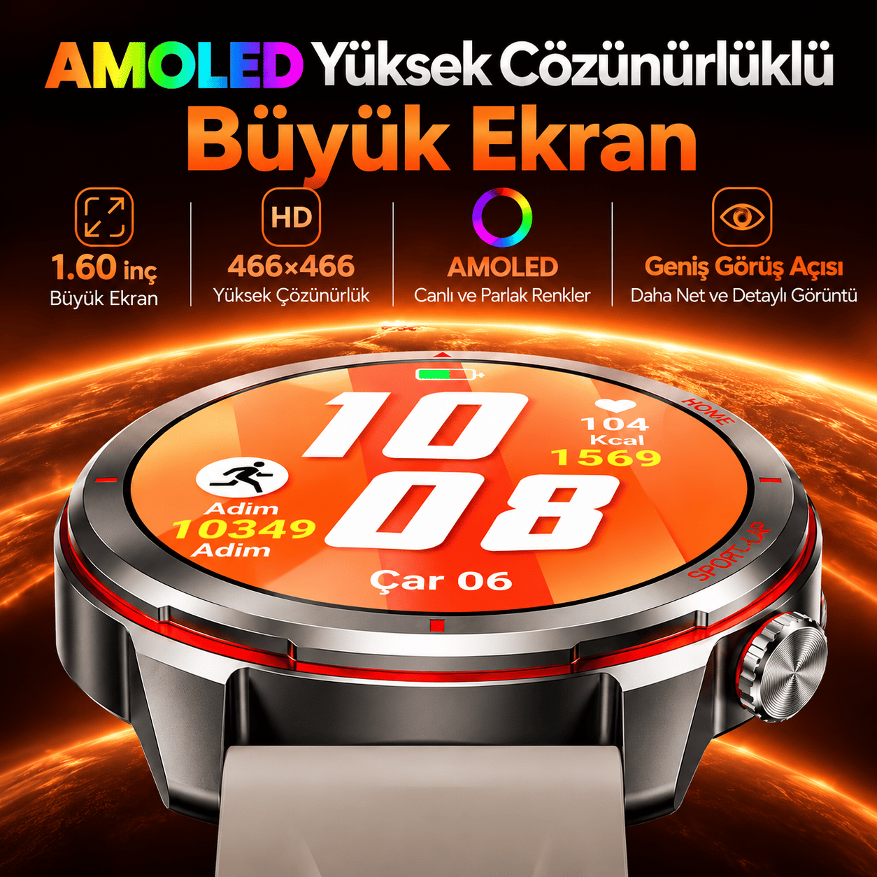 Kalobee SK58 Premium Akıllı Saat 1.53” – Bluetooth Arama & Çağrı Cevaplama, AI Sesli Asistan, Kalp Ritmi, Uyku ve Spor Takibi, IP68-Siyah