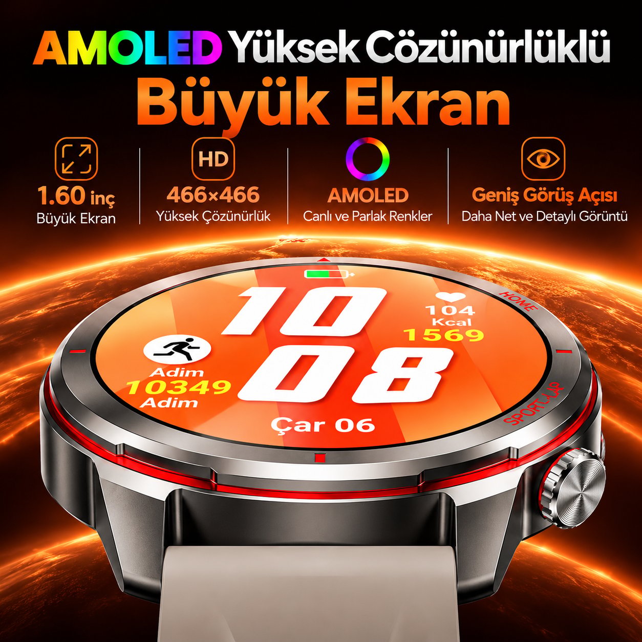 Kalobee SK58 Premium Akıllı Saat 1.53” – Bluetooth Arama & Çağrı Cevaplama, AI Sesli Asistan, Kalp Ritmi, Uyku ve Spor Takibi, IP68-Siyah