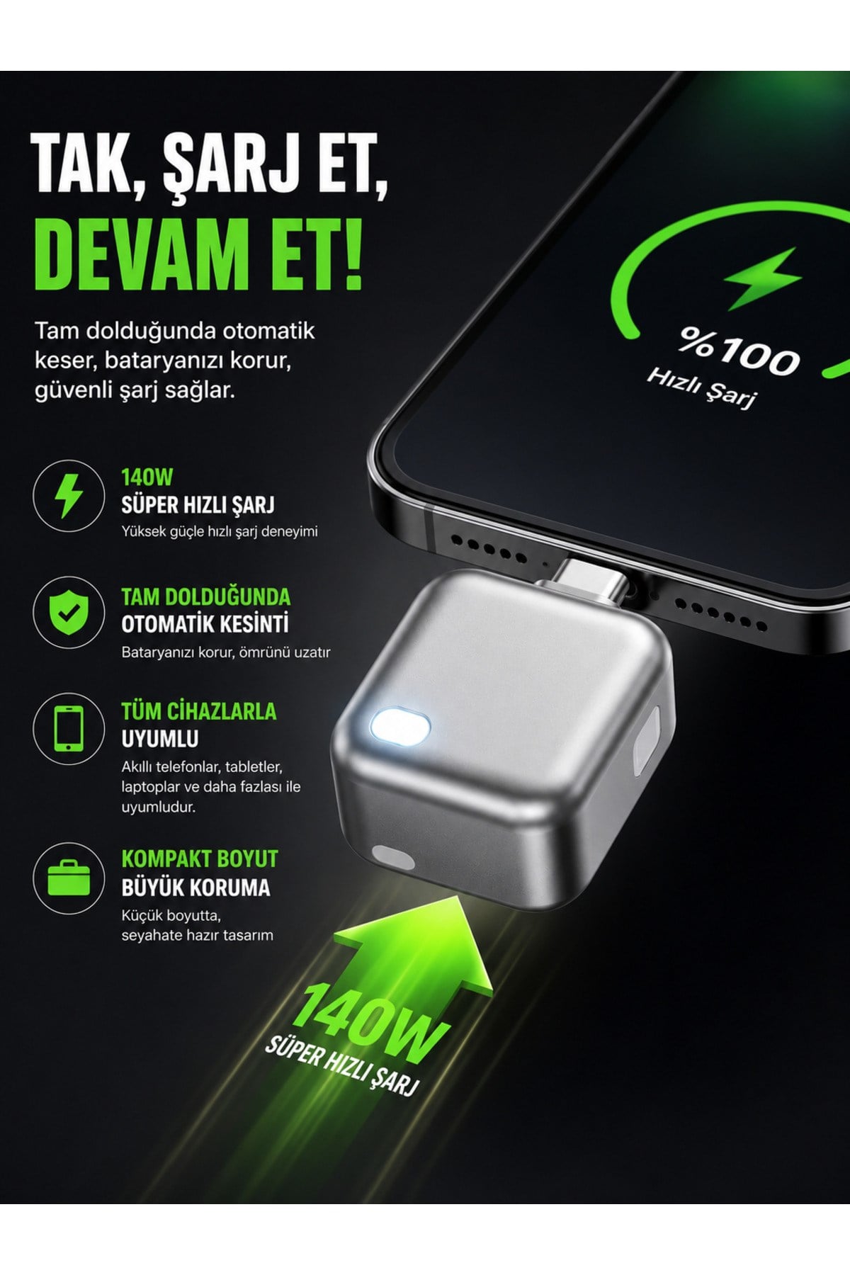 KH-51 140W USB-C Akıllı Şarj Kesici | Otomatik Güç Kesme Adaptörü
