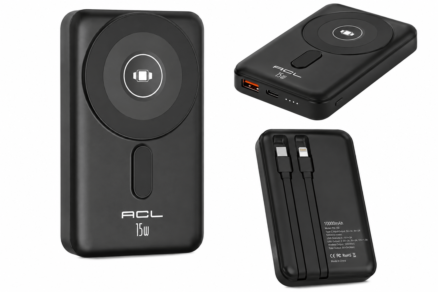 PW-153 10.000 mAh Powerbank 22.5W Hızlı Şarj 15W Kablosuz Şarj Type-C Lightning Kablolu Standlı