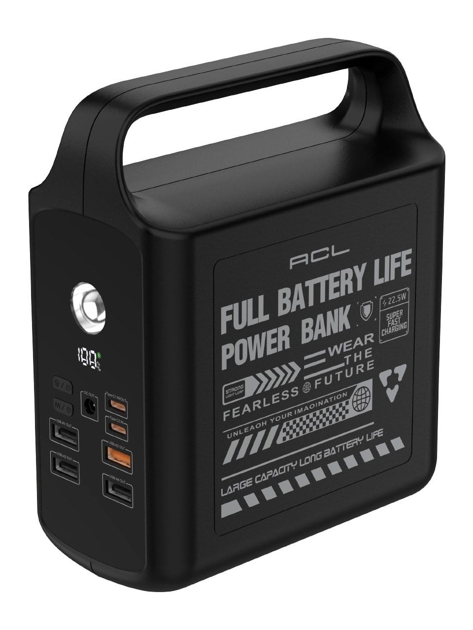 PW-155 100.000mAh Taşınabilir Enerji İstasyonu Powerbank 22.5W Hızlı Şarj Dahili Lightning Type-C Kablolu 4 USB Dijital Ekranlı LED Kamp Feneri