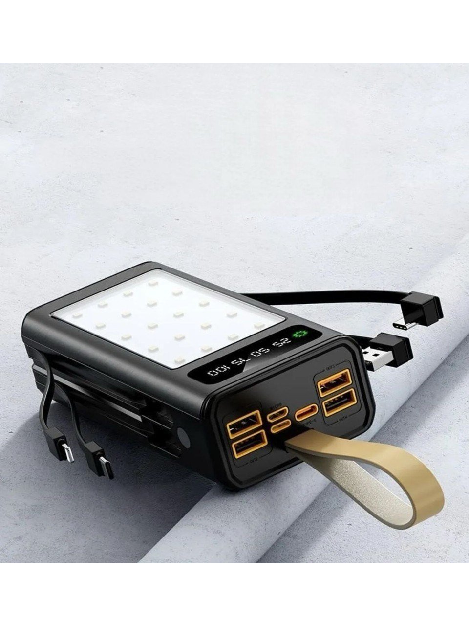 PW-85 30.000 mAh Powerbank LCD Göstergeli 4xUSB Dahili Type-C Lightning Kablolu 20 LED Fenerli Hızlı Şarj
