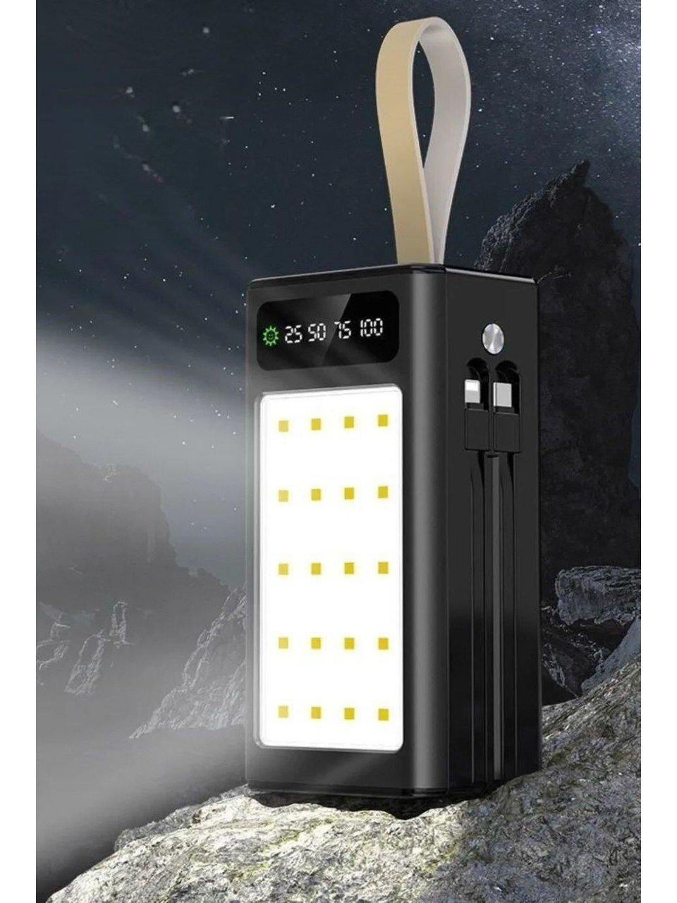 PW-85 30.000 mAh Powerbank LCD Göstergeli 4xUSB Dahili Type-C Lightning Kablolu 20 LED Fenerli Hızlı Şarj