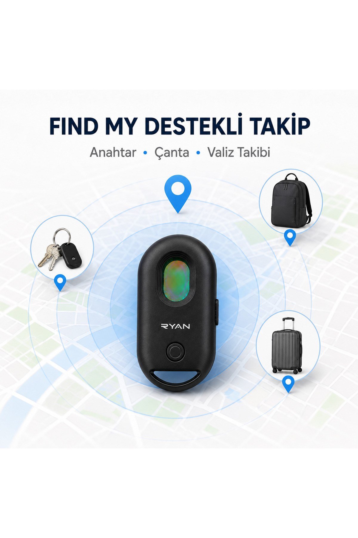Ryan Akıllı Eşya Bulucu Smart Tag – iOS Uyumlu Apple Find My Konum Takip & Gizli Kamera Lens Tespit Cihaz