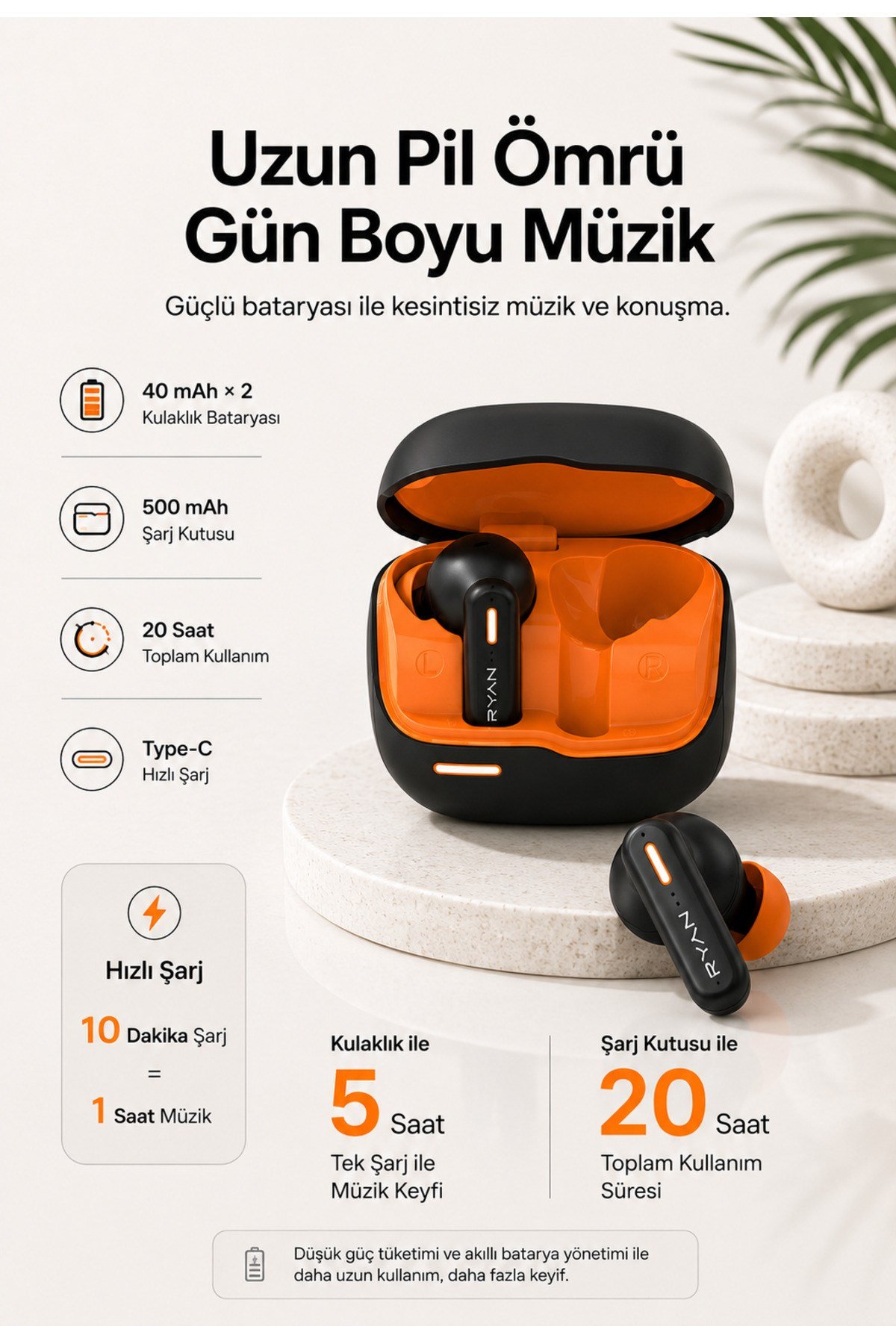 Ryan ANC ENC Kablosuz Bluetooth 5.3 Kulaklık – 4 Mikrofonlu, Gürültü Engelleme, Düşük Gecikmeli Oyun Modu Siyah
