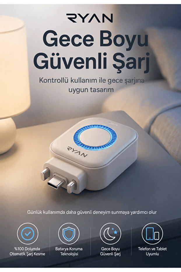 Ryan PowerGuard X1 Type-C Akıllı Şarj Kesici Batarya Koruma Cihazı – %100 Dolumda Otomatik Şarj Kesme