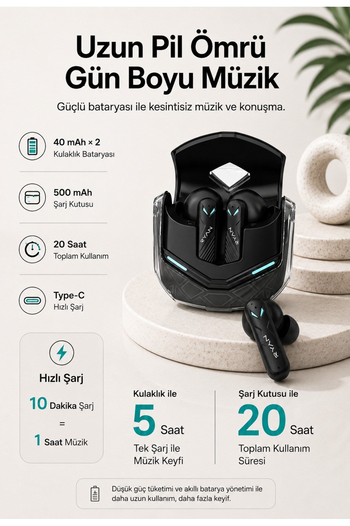 Ryan Pro ANC ENC Kablosuz Bluetooth 5.3 Kulaklık 4 Mikrofonlu Gürültü Engelleme Düşük Gecikme Oyun Modu – Siyah