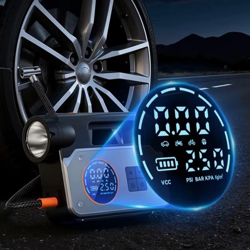 Suitu AT-005 12.000mAh Akü Takviye Cihazı | 4'ü 1 Arada Powerbank, Fener Hava Kompresörü, LCD Ekran, 150PSI