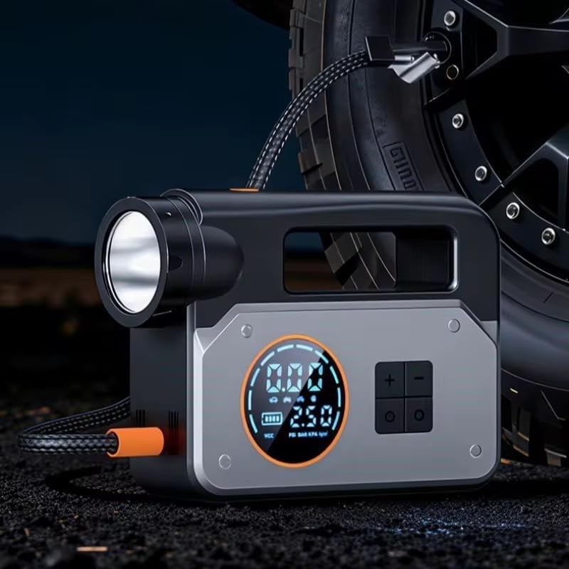 Suitu AT-005 12.000mAh Akü Takviye Cihazı | 4'ü 1 Arada Powerbank, Fener Hava Kompresörü, LCD Ekran, 150PSI