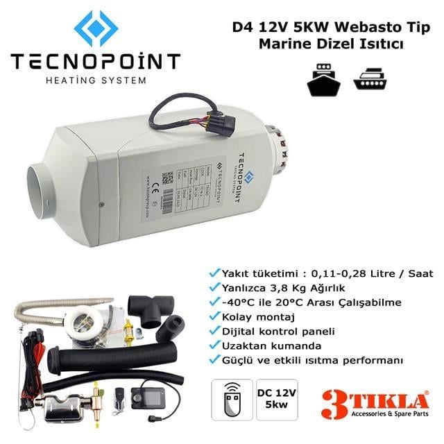 Tecnopoint TC18-03D Webasto Tip D4 Model Dizel Isıtıcı 12V 5KW  Tekne, Yat, Yüzen Ev Uyumlu