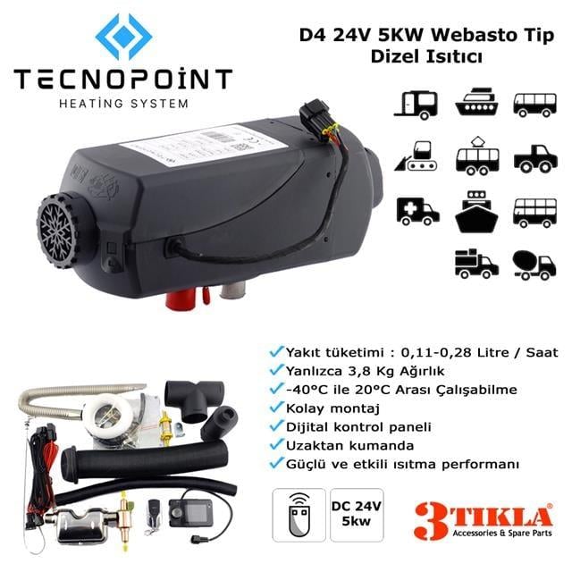 Tecnopoint TC18-04 Webasto Tip D4 Model Dizel Isıtıcı 24V 5KW  Tır, Kamyon, İş Makinesi, Tekne, Karavan, Minibüs Uyumlu