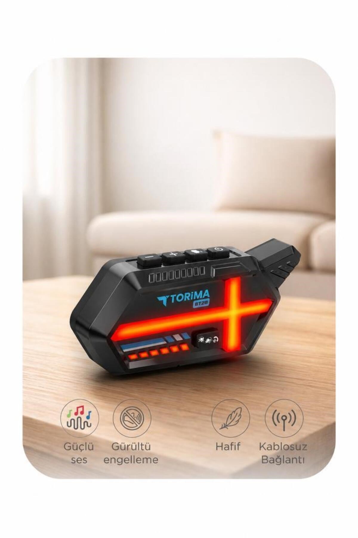 Torima BT26 2X Eşlemeli Motosiklet Için Kask Kulaklık Işıklı Intercom