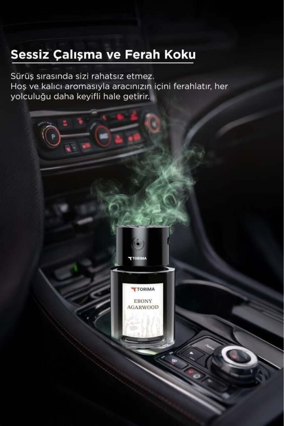 Torima TCF-03 Araç İçi Hava Nemlendirici Ve Hareket Algılamalı Koku Makinesi Ebony Esansı – 120ml Aromaterapi Difüzör Araç Kokusu