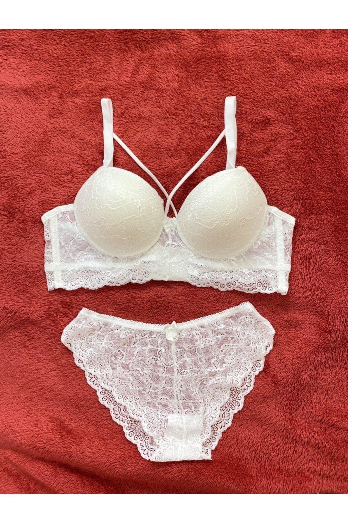  DESTEKSİZ DANTELLİ BRALET EKRU SÜTYEN TAKIM