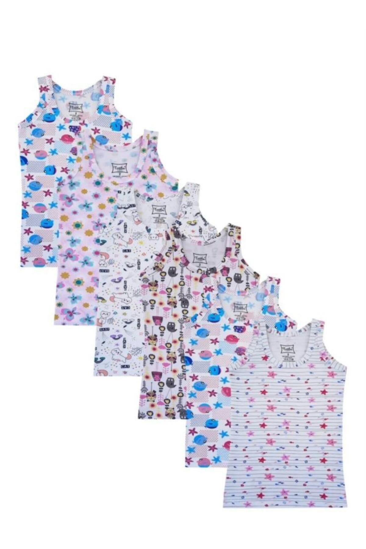  TUTKU 6'LI PAKET RENKLİ DESENLİ KALIN ASKILI KIZ ÇOCUK ATLET (KARIŞIK DESENLER)