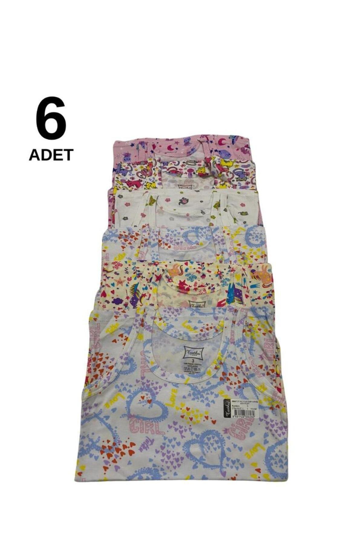  TUTKU 6'LI PAKET RENKLİ DESENLİ KALIN ASKILI KIZ ÇOCUK ATLET (KARIŞIK DESENLER)