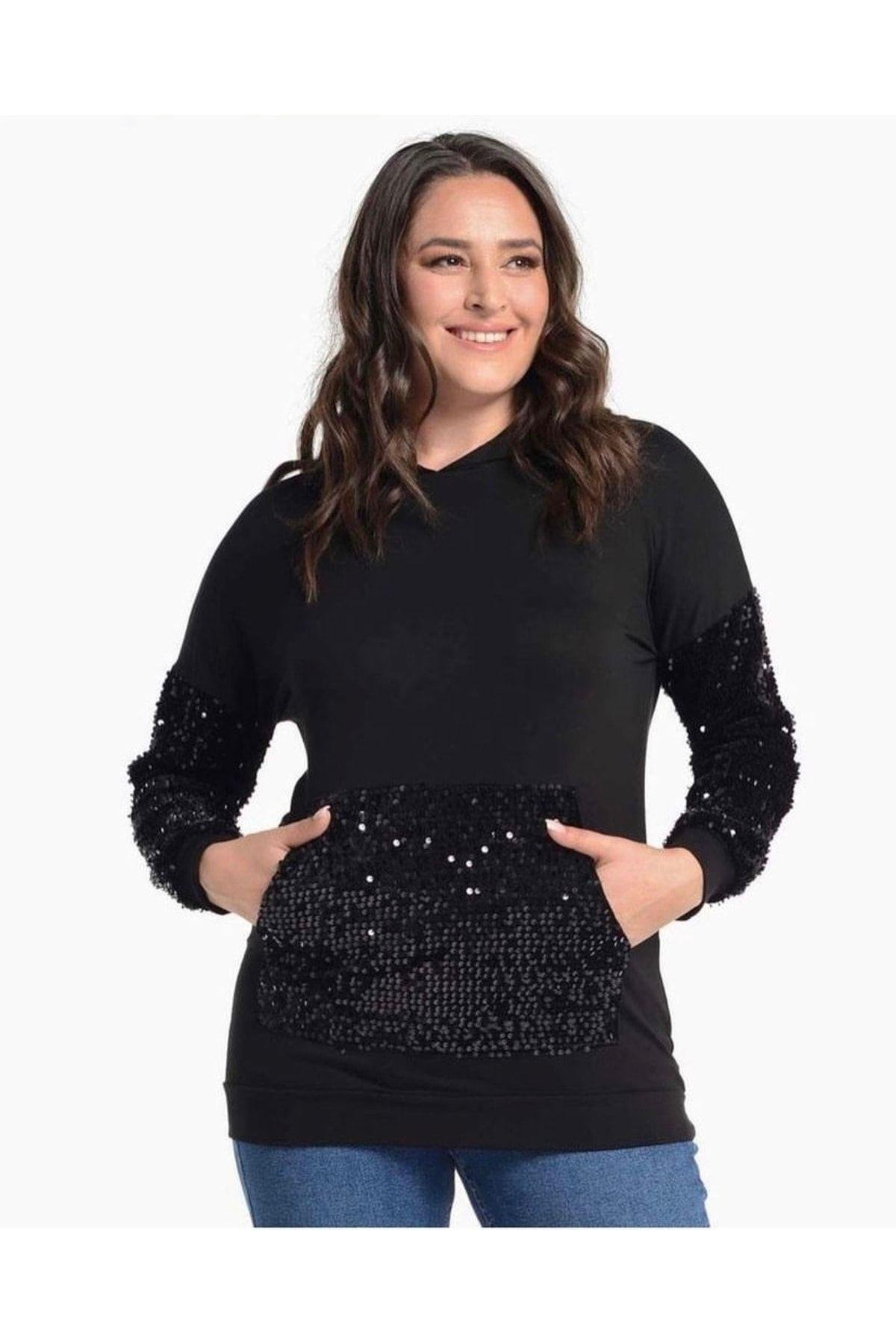 İKİ İPLİK PUL PAYET DETAYLI KAPÜŞONLU SWEAT