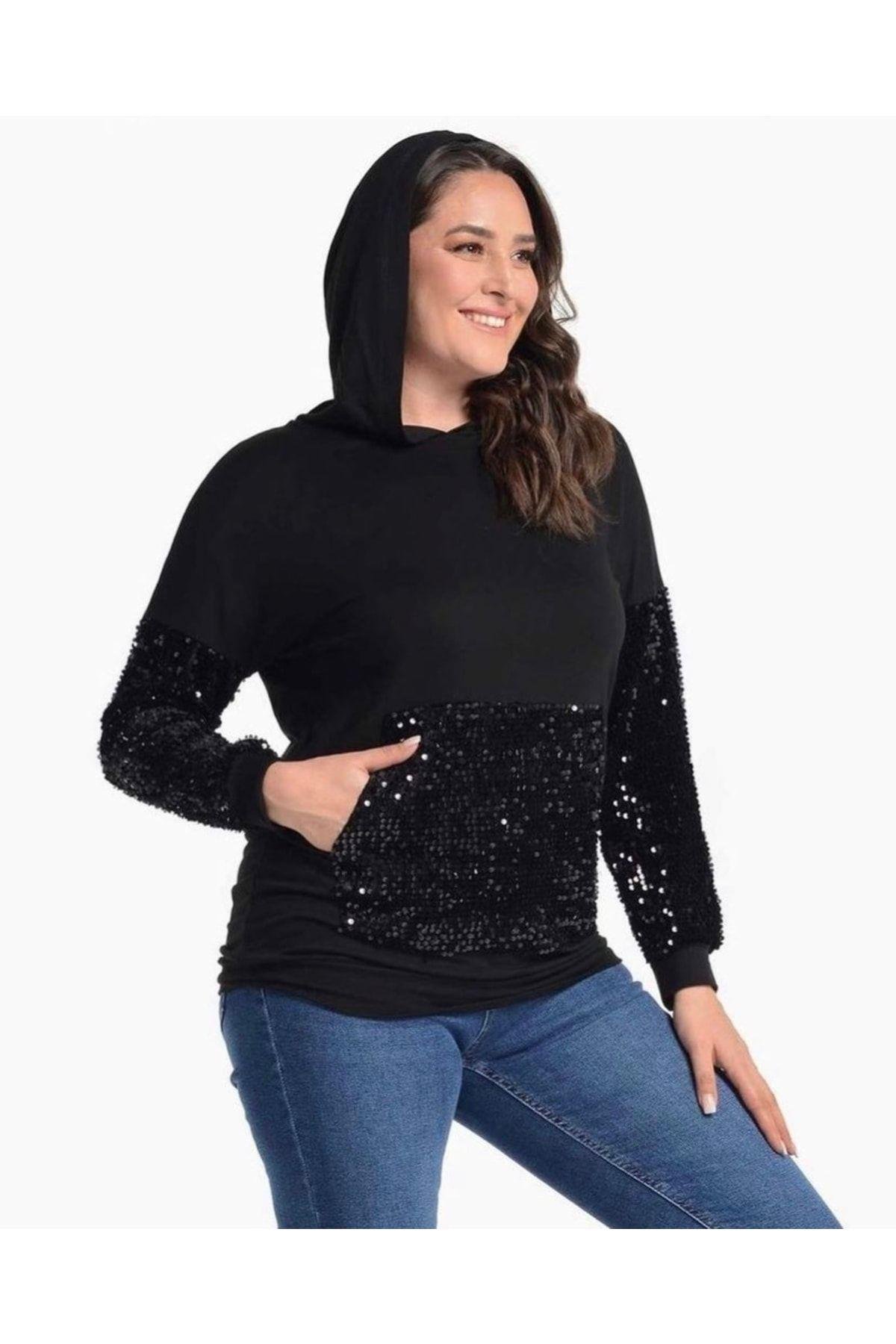 İKİ İPLİK PUL PAYET DETAYLI KAPÜŞONLU SWEAT