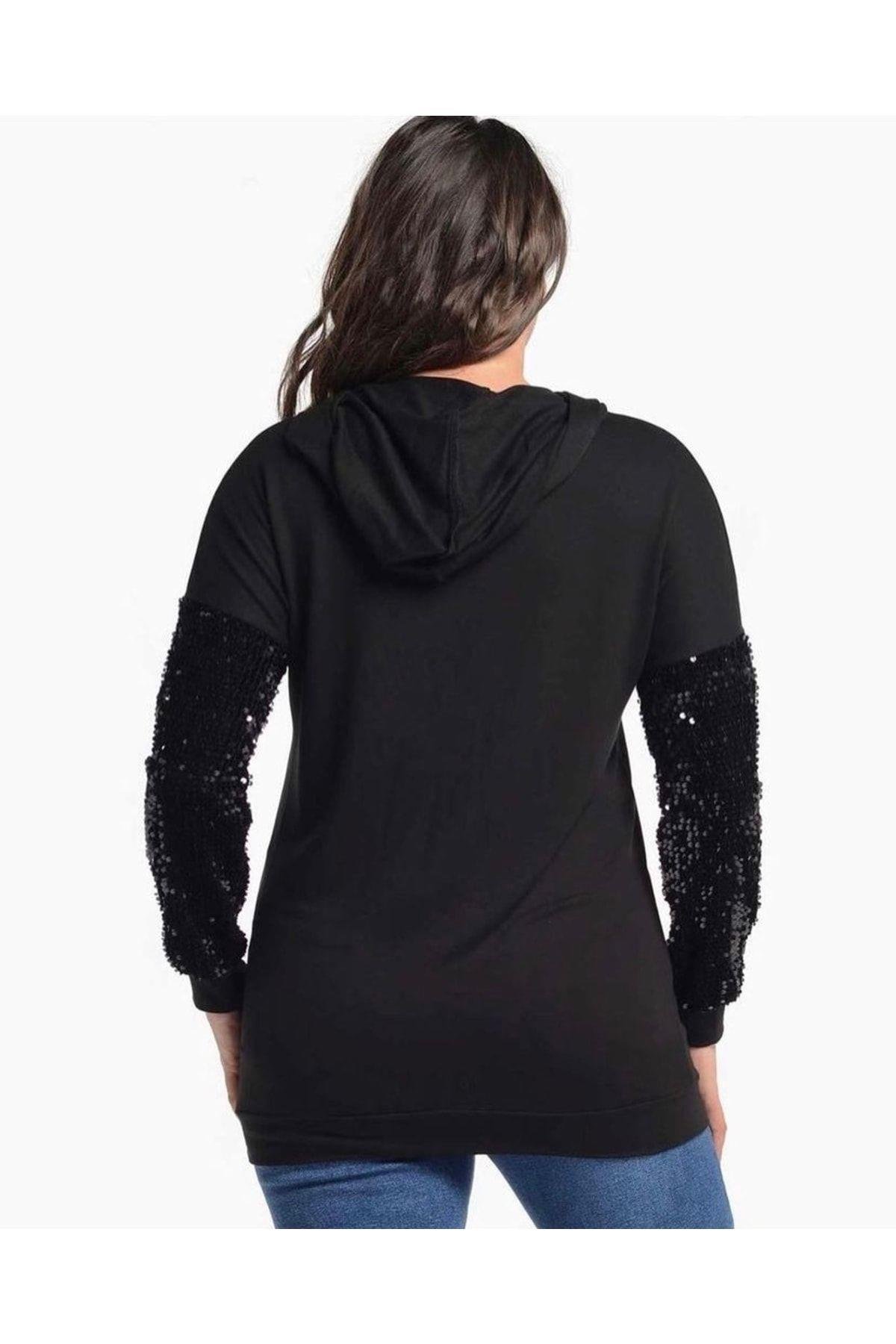 İKİ İPLİK PUL PAYET DETAYLI KAPÜŞONLU SWEAT